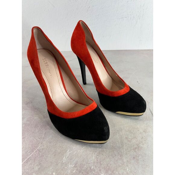 BCBGeneration Women Red Black Suede Leather High Heels Size 9 39 Mod‎ Edgy - Picture 12 of 14